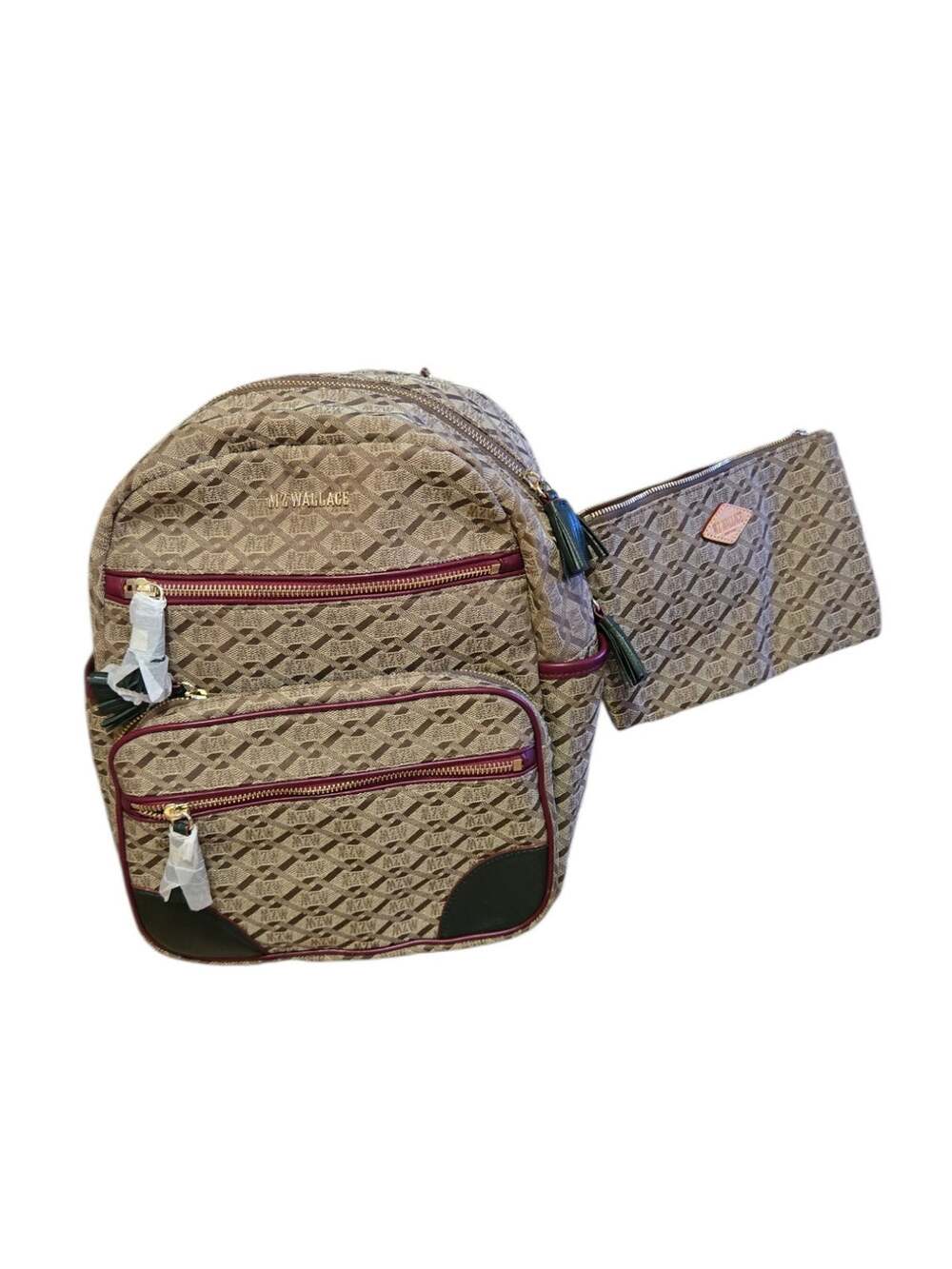 MZ Wallace Ivy Jacquard Logo Crosby Tribeca Backpack With Pouch NWT